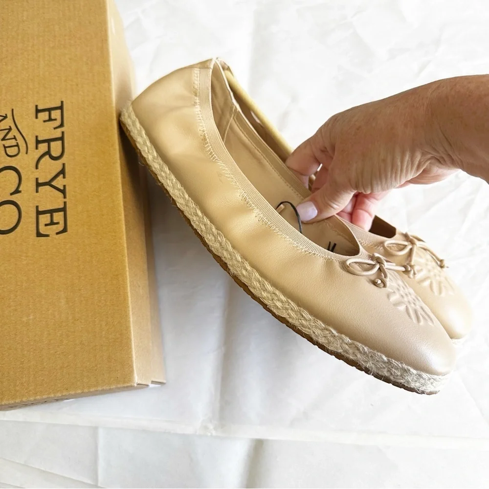 Frye &Co Womens Espadrille Ballet Flats Slip On Tan Beige New Neutral Minimalist